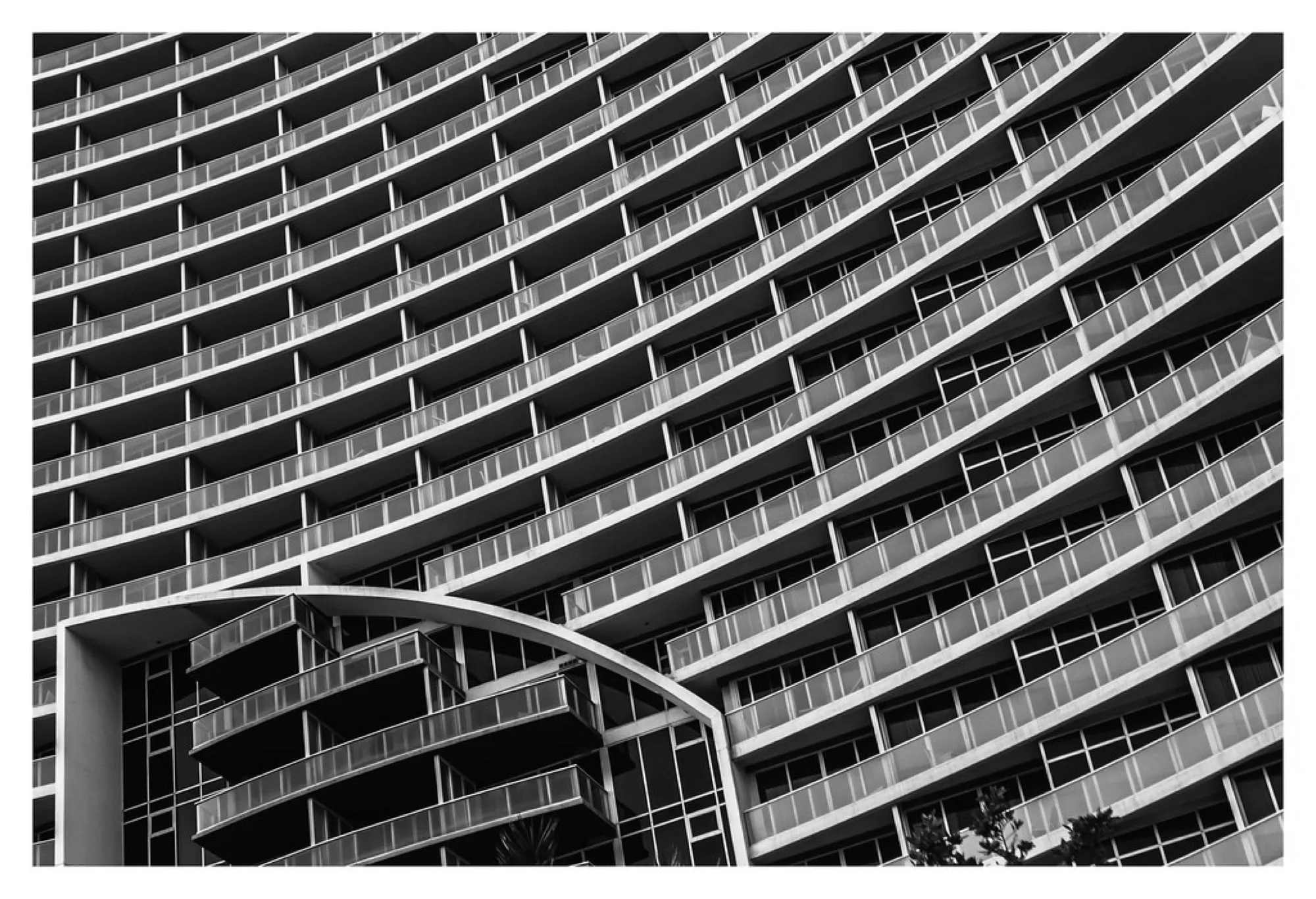 Balcony geometry in black and white. Misc photography by Robin Mehdee, South Florida.